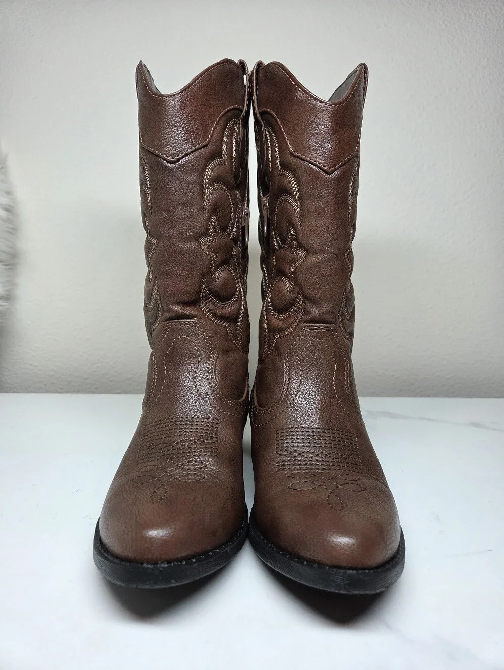 Cat & Jack Montana Brown Faux Leather Western Cowboy Boots Kids Size 1 NWOB